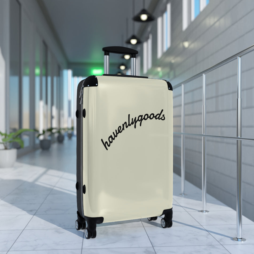 HavenlyGoods Carry-On Suitcase — Cream Retro Script Travel Luggage