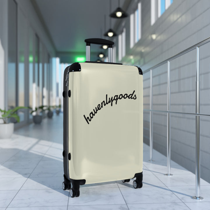 HavenlyGoods Carry-On Suitcase — Cream Retro Script Travel Luggage