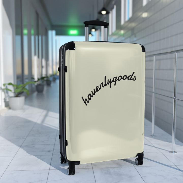 HavenlyGoods Carry-On Suitcase — Cream Retro Script Travel Luggage