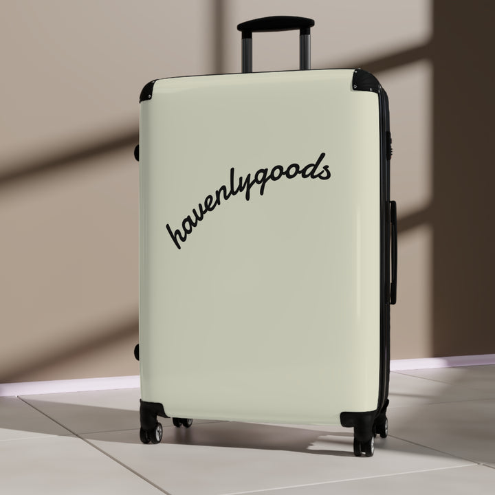 HavenlyGoods Carry-On Suitcase — Cream Retro Script Travel Luggage