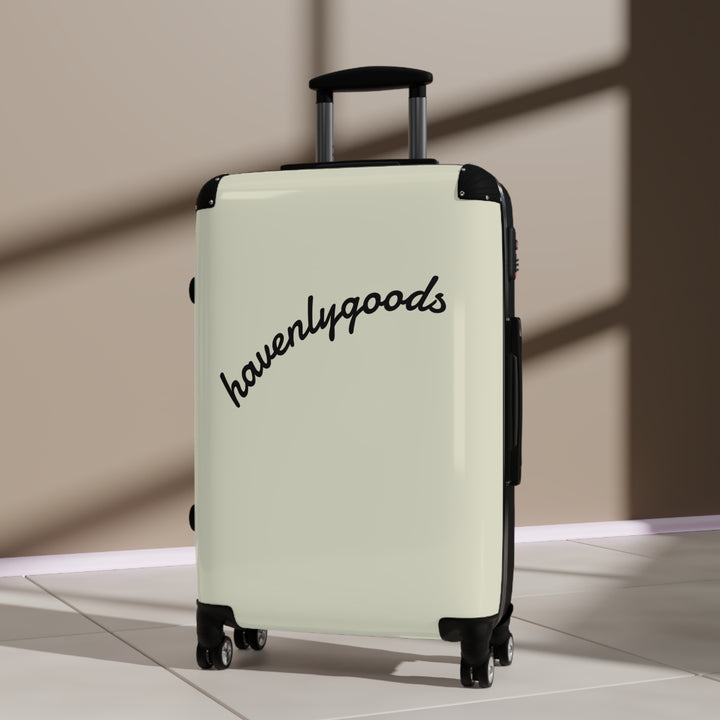 HavenlyGoods Carry-On Suitcase — Cream Retro Script Travel Luggage