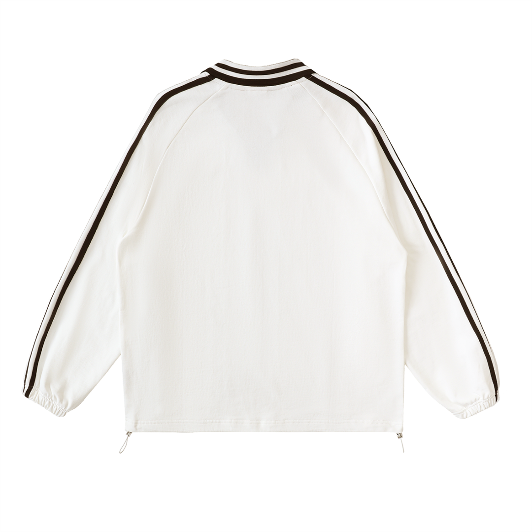 Contrast Striped Lapel Collar Sweatshirt