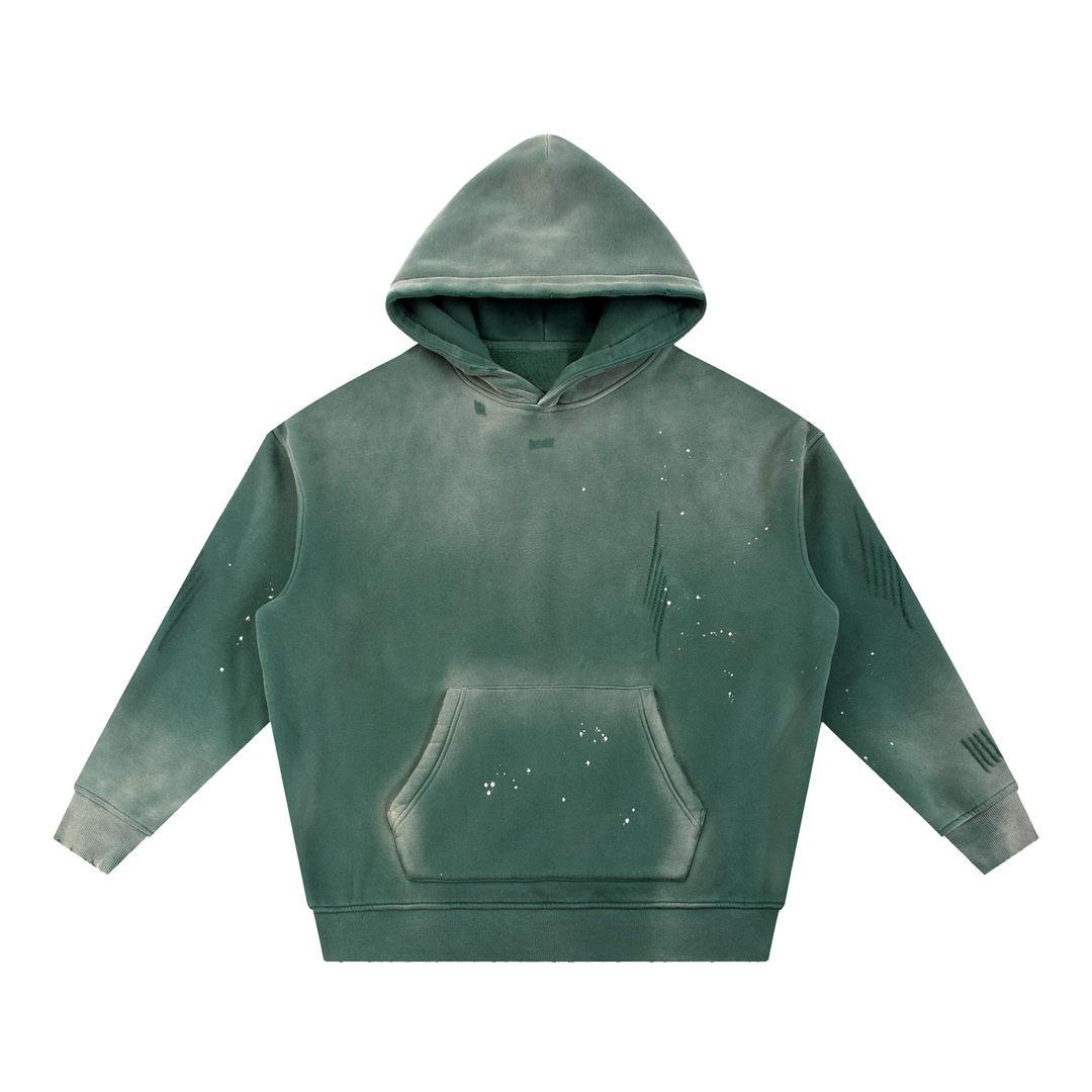 Vintage Washed Frayed Fleece Hoodie