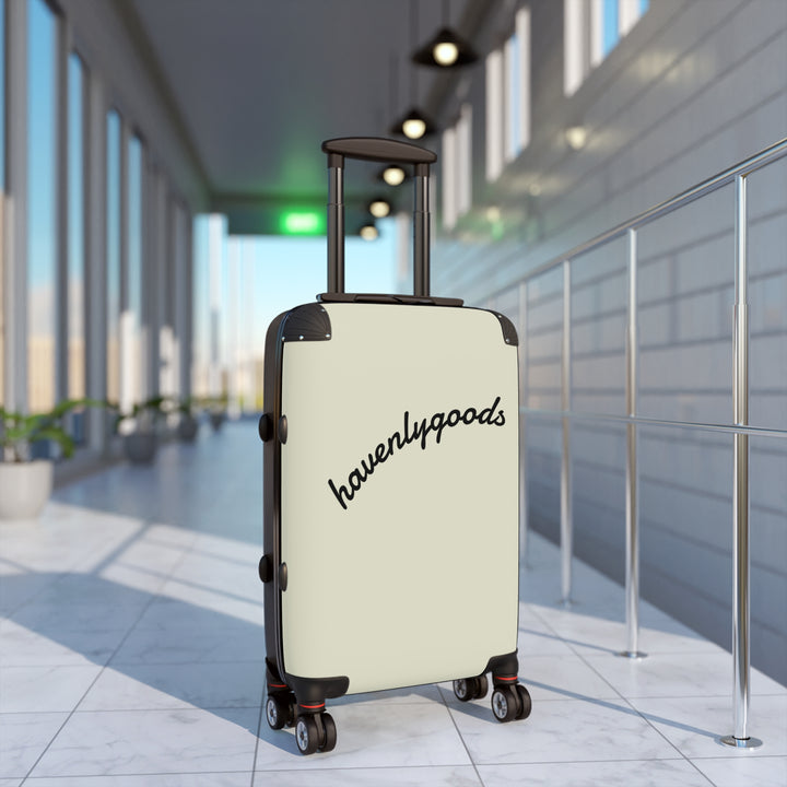 HavenlyGoods Carry-On Suitcase — Cream Retro Script Travel Luggage