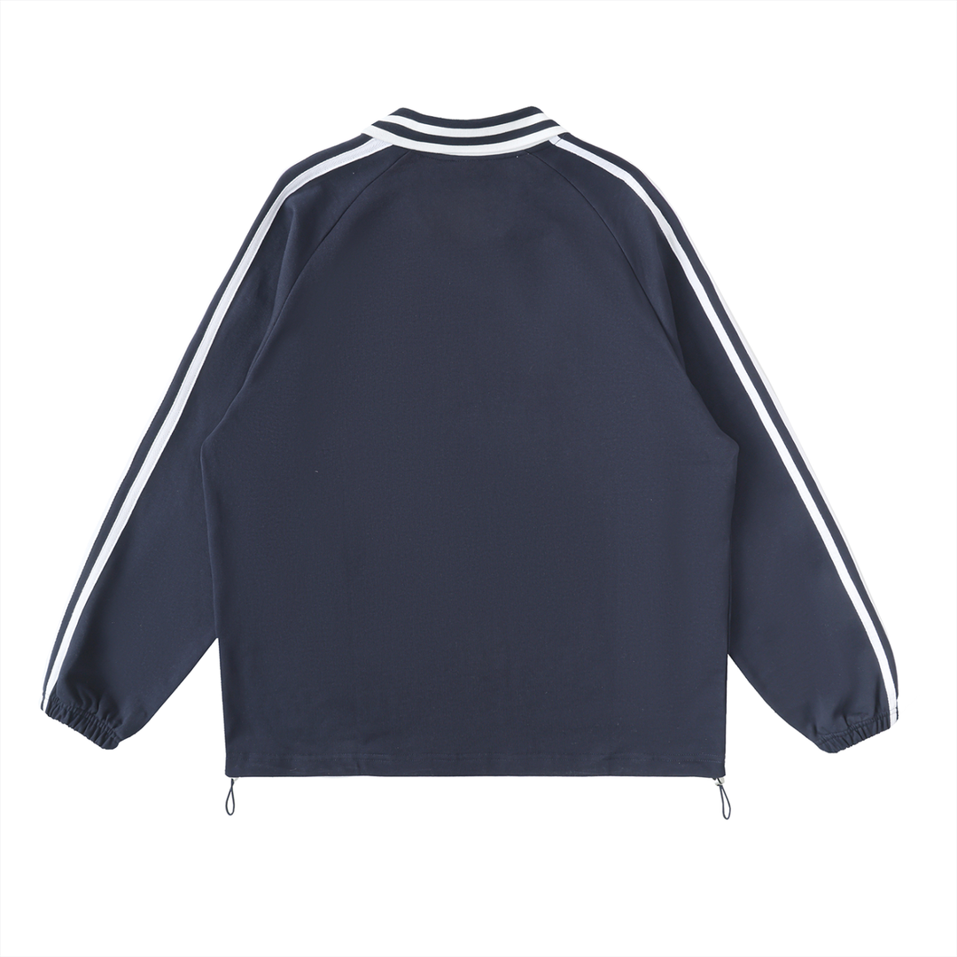 Contrast Striped Lapel Collar Sweatshirt